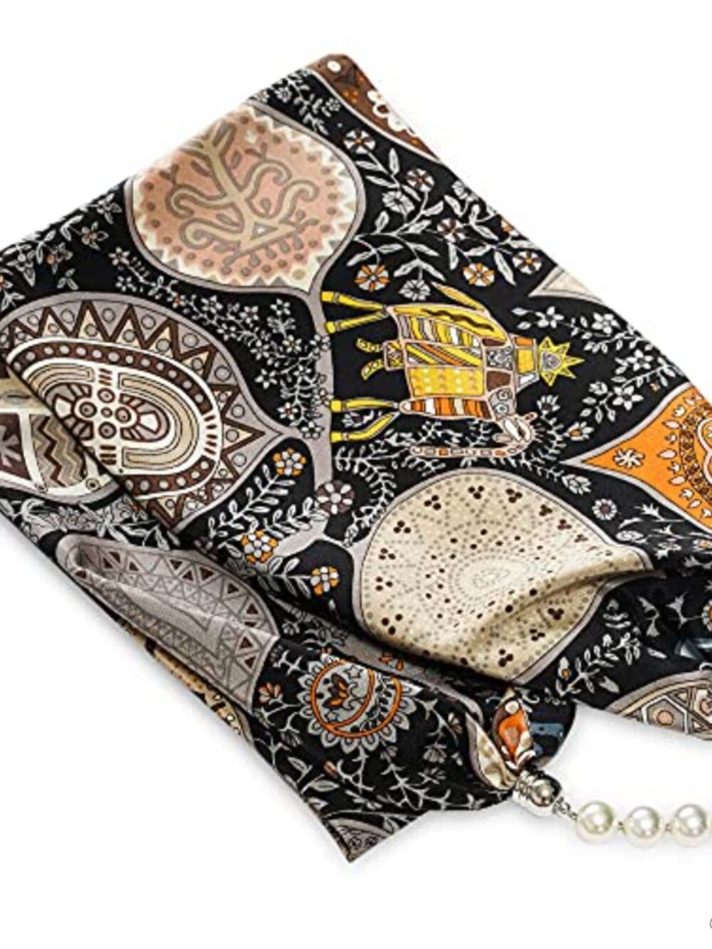 100% Silk Paisley Scarf with Pearl Magnetic Clasp Wrap